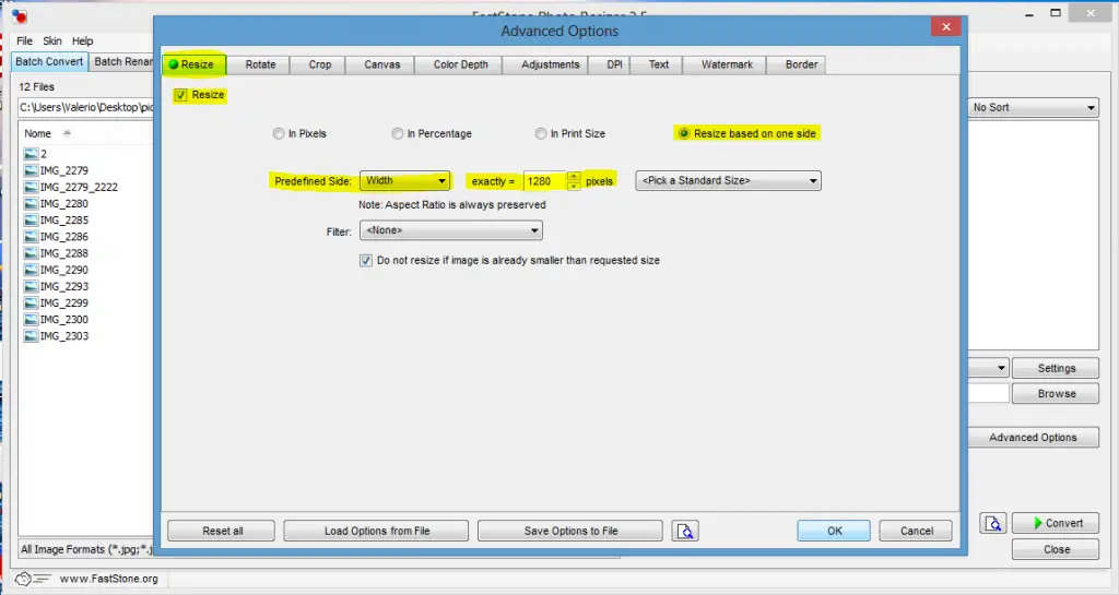 Advanced Options FastStone Photo Resizer